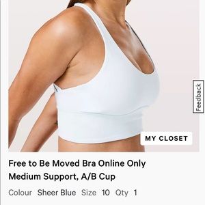 Lululemon - Sports Bra - Sheer Blue - Size 10